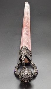 lot 13 image: Decorative Rose Quartz Dagger or Sword and Stand