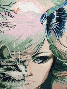 lot 43 image: Uniquely Stunning Design Framed Vintage Needlepoint Tapestry