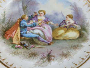 lot 3 image: Sevres Painted Porcelain Footed Dish with Ornate Stand