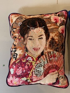 lot 218 image: Two Handcrafted Needlepoint Pillows