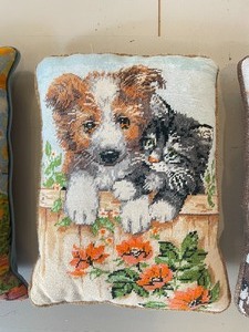 lot 229 image: Three Adorable Handcrafted Needlepoint Pillows