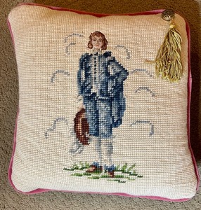lot 164 image: 2 Fun Handcrafted Needlepoint Pillows