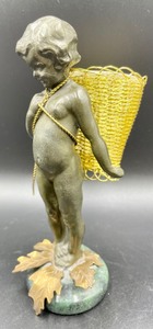 lot 190 image: Vintage Petite Bronze Statue with Marble Base and a Gilt Ormolu Basket