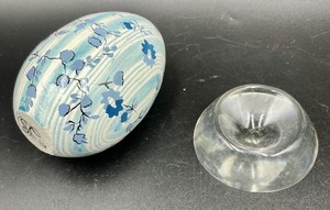 lot 241 image: Decorative Floral Design Wooden Egg with Stand