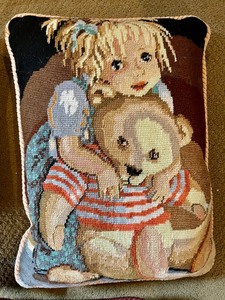 lot 242 image: Three Adorable Handcrafted Needlepoint Pillows