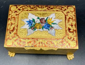 lot 245 image: Golden and Floral Decorative Trinket Box