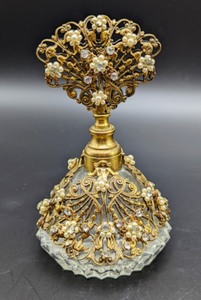 lot 55 image: Pair of Vintage Gold Tone Filigree Perfume Bottles