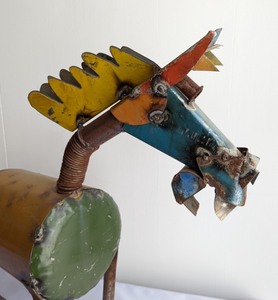 lot 10 image: Painted Metal Donkey Sculpture