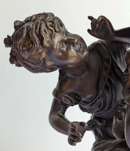 lot 5 image: Vintage  Bronze Blindfold Cupid with Torch Statue