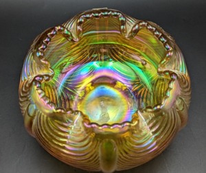 lot 339 image: Fenton Marigold Iridescent Footed Bowl