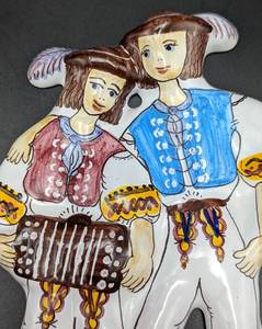 lot 364 image: Fun Folkart Style Painted Ceramic Hanging Tile
