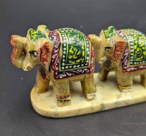 lot 376 image: Painted Carved Stone Elephant Figurine