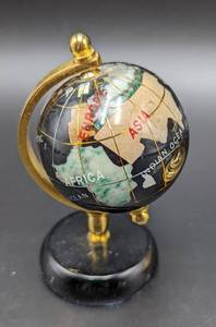 lot 390 image: Pair of Miniature Inlaid Stone Rotating Globes