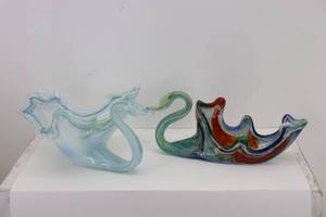 (2) Glass Swans