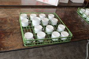 lot 426 image: Lot of (16) Schmidt Ceramic Coffee Mugs, Mug Rack