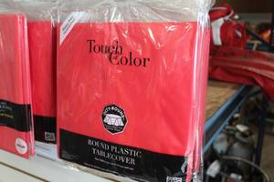 lot 438 image: Lot of (6) Touch of Color Octy-Round 82 Round Plastic Tablecover (in original package)