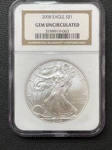 lot 22 image: 2008 Silver Eagle Gem Uncirculated