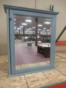 Hamilton 23-34 in. W x 27 in. H x 8 in. D Framed Surface-Mount Bathroom Medicine Cabinet in Sea Glass - Slight Scratch and Dent, Broken Hinge.