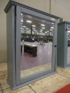 Hamilton 24 in. W x 27 in. H Wall Mirror Cabinet in Grey, Slight Scratch and Dent, Missing Hinge.
