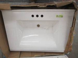 31in. x 22in. Cultured Marble Vanity Top in White with White Basin - Slight ScratchFissure.