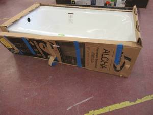 Aloha 60 in. x 30in. Left Drain Rectangular White Alcove Soaking Bathtub - Slight enamel damage by drain.