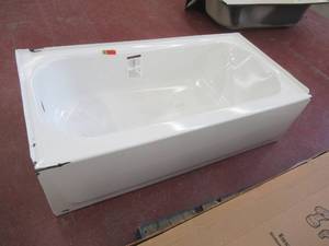 Maui 60 in. x 30in. Left Drain Rectangular Alcove Soaking Bathtub in White, Enamel Damage on Corners.