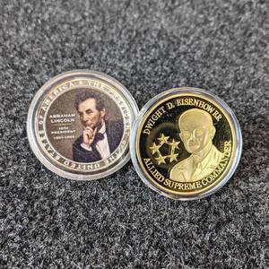 (2) American Mint Collectable Coins - Dwight D. Eisenhower Commemorative Coin (Copper and 24K Gold Layered) & Abraham Lincoln Portrait Commemorative Coin (Copper and Silver Plated)