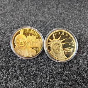 (2) American Mint Collectable Coins - Sitting Bull Commemorative Coin (Copper and 24K Gold Layered) & Statue of Liberty Commemorative Coin  (Copper and 24K Gold Layered)