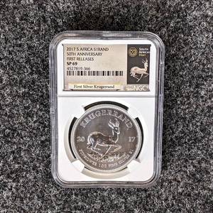 2017 1oz Fine Silver South African Krugerrand - 50th Anniversary, First Release, NGC Graded and Slabbed SP69