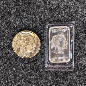 1oz .999 Fine Silver Bar and 1oz .999 Fine Silver Buffalo Round