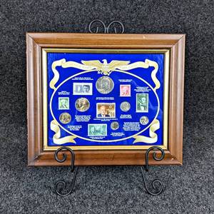 Framed Presidential Stamp & Coin Collection - 11 x 13