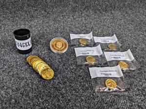 JFK Commemorative Coin (Gold Plated), (14) Angel Coins and (5) Gold Plated Buffalo Nickels