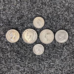 (4) Canadian Silver Coins  (2) Nickels 1936, 1961 - Silver Coins Include 1950 Quarter (80% Silver), 1941 Quarter (80% Silver), 1944 Dime (80% Silver), 1947 Dime (80% Silver)