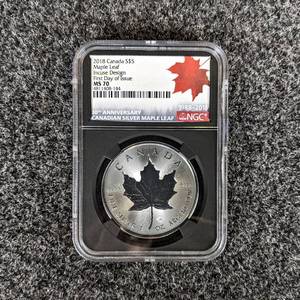 2018 1oz .9999 Fine Silver Canadian $5 Maple - Incuse Design, First Day of Issue - MS70 (NGC)