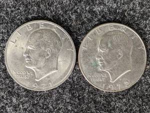 (2) Eisenhower IKE Dollar Coins 1971 & 1972