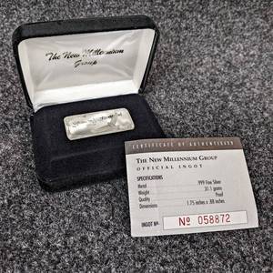 1oz .999 Fine Silver Ingot - The New Millennium Group in Case