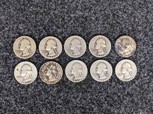 (10) 90% Silver Washington Quarters