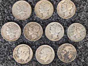 (10) 90% Silver Mercury and Roosevelt Dimes