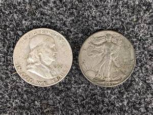 1943 Walking Liberty Half Dollar (90% Silver) and 1953 Franklin Half Dollar (90% Silver)