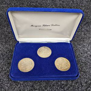(3) 1921 Morgan Silver Dollars in Case - 90% Silver