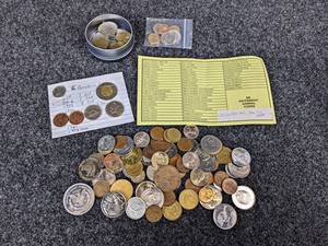 (99) Assorted Foreign Coins - 55 Coins are Different Animals as shown on Yellow Card