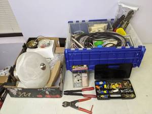 lot 139 image: Miscellaneous Electrical Supplies Light Accessories, Crimper Tools, Light Fixture and Much More  - R