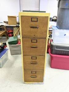 lot 133 image: Tall Four Drawer Wood File Cabinet - R