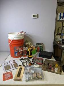 lot 321 image: Miscellaneous Tools Stanley Fatmax Flashlight, Vinyl Poncho, Screws, Bits, Bolts and More - N