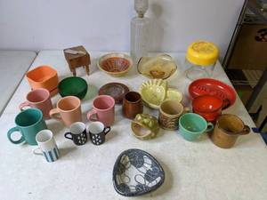lot 284 image: Collection of Glassware Mugs, Ashtrays, Liquor Decanter and More - N