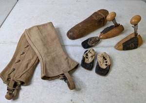 lot 306 image: World War II Canvas Leggings, Vintage Shoe Stretchers, Vintage Baby Shoes - N