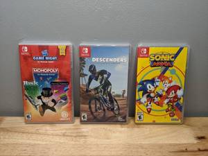 lot 36 image: Collection of 3 Brand New Nintendo Switch Video Games Sonic Mania Descenders Hasbro Game Night - T