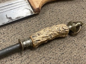 lot 267 image: (1) Machette Stamped Made In Czechoslovakia & ( 1) Antler-Handled Sharpening Steele Stamped Made In Germany