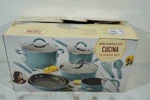 lot 66 image: Rachel Ray Cucina 12 Piece Aqua Blue Cookware Set
