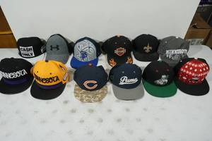 lot 112 image: Assorted Baseball Style Hats - Vikings, Saints, Harley, Under Armour